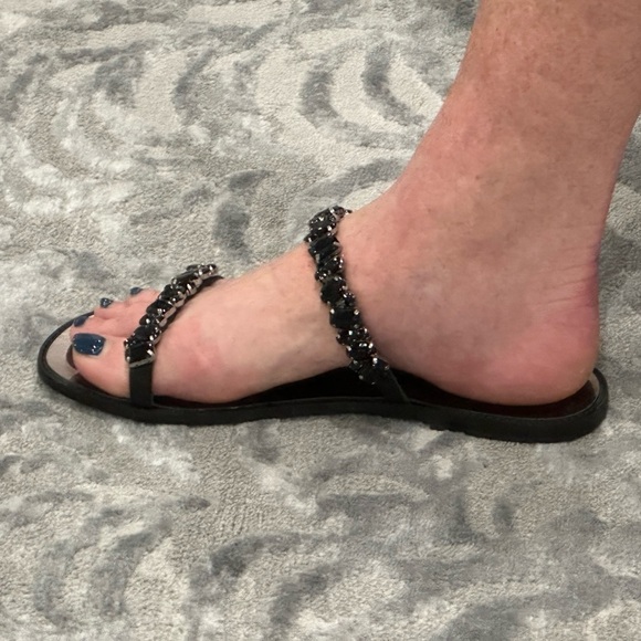 NWOT BADGLEY MISCHKA Loveday Black Leather 💎Crystal 💎 Slide Sandals SZ 9.5 - Picture 3 of 6